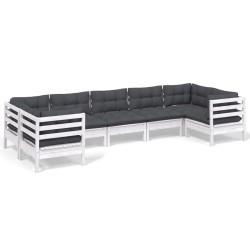 vidaXL Muebles de jardín 7 pzas con cojines blanco madera de pino