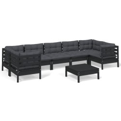 vidaXL Muebles de jardín 8 pzas con cojines negro madera de pino