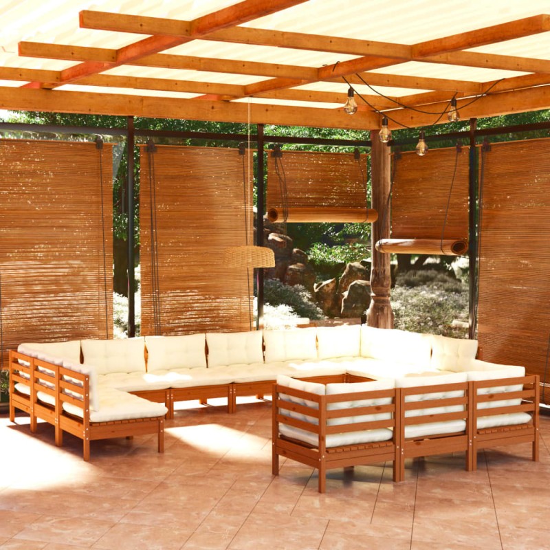 vidaXL Muebles de jardín 13 pzas y cojines madera de pino marrón miel vidaXL Muebles de jardín 13 pzas y cojines madera de pino marrón miel