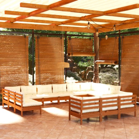 vidaXL Muebles de jardín 13 pzas y cojines madera de pino marrón miel