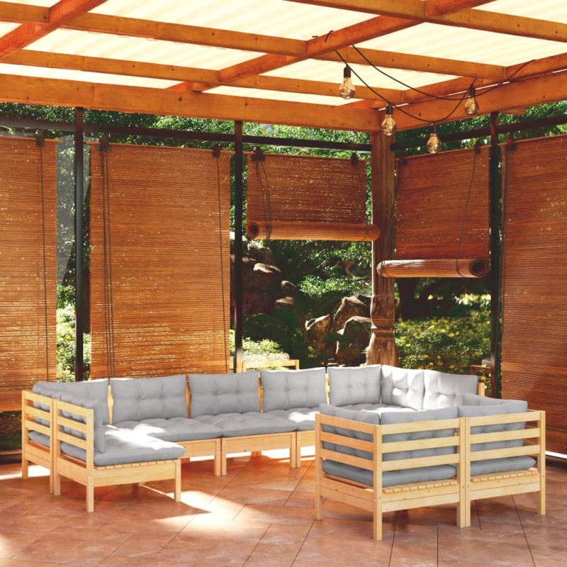 vidaXL Juego de muebles de jardín 9 pzas y cojines madera maciza pino