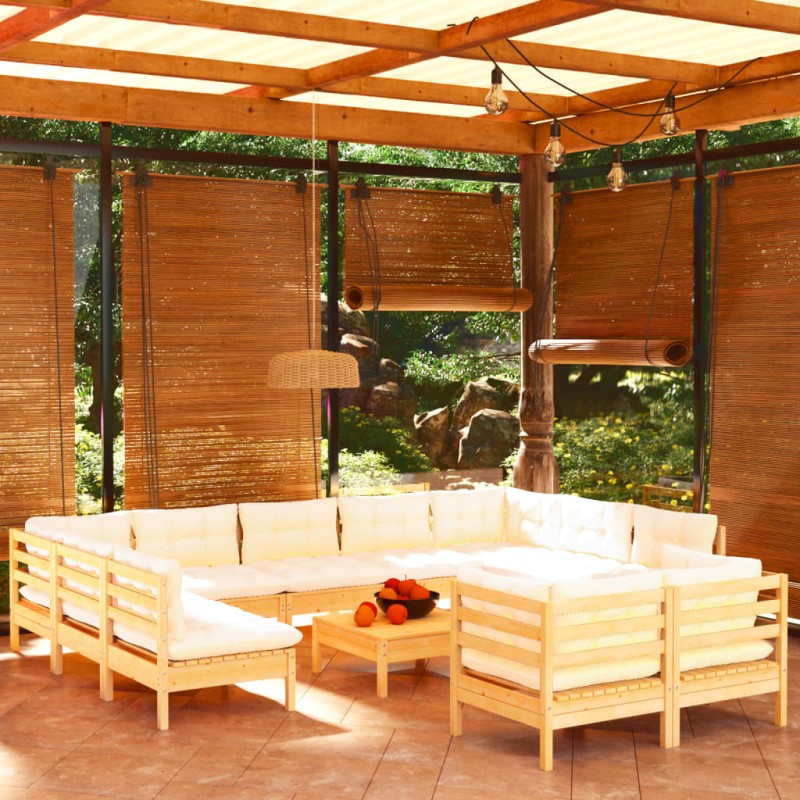 vidaXL Muebles de jardín 12 piezas cojines madera maciza de pino vidaXL Muebles de jardín 12 piezas cojines madera maciza de pino
