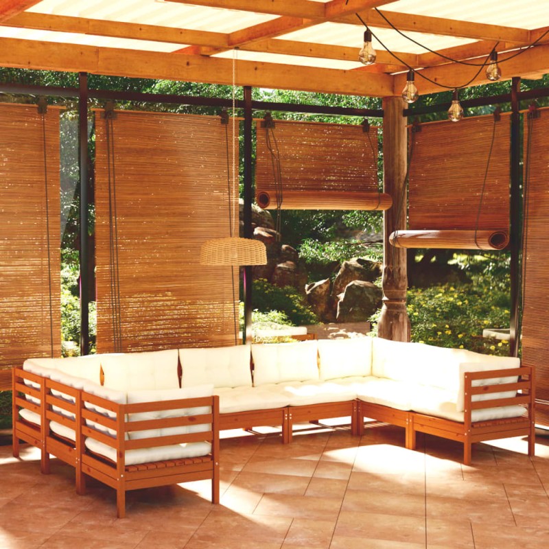 vidaXL Muebles de jardín 9 pzas y cojines madera de pino marrón miel vidaXL Muebles de jardín 9 pzas y cojines madera de pino marrón miel