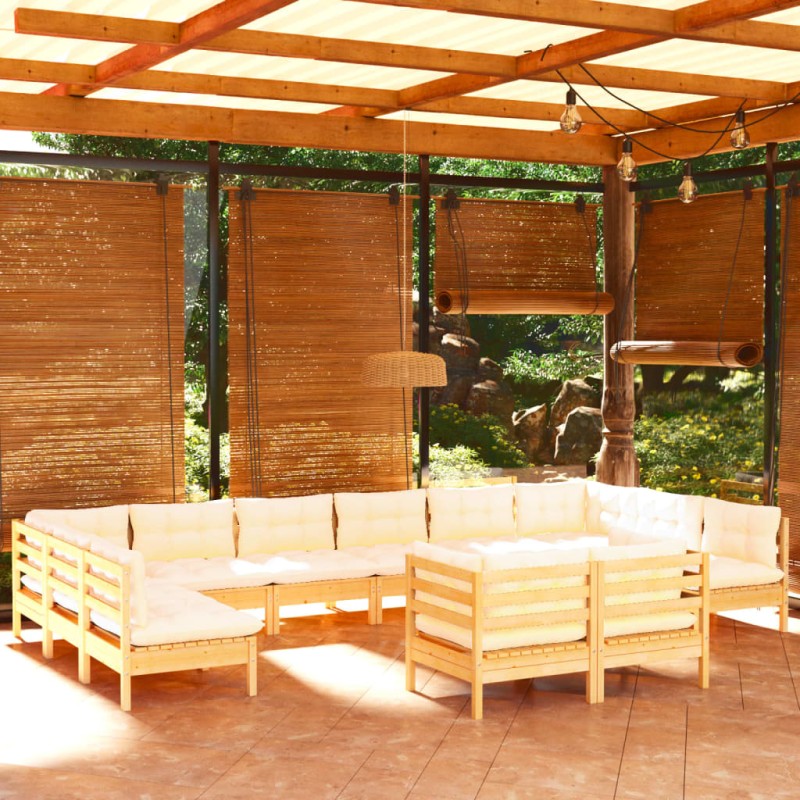 vidaXL Muebles de jardín 12 piezas y cojines madera maciza de pino vidaXL Muebles de jardín 12 piezas y cojines madera maciza de pino