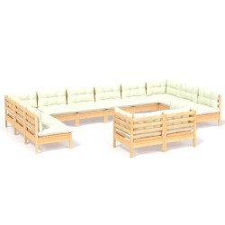 vidaXL Muebles de jardín 12 piezas y cojines madera maciza de pino