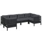 vidaXL Muebles de jardín 6 pzas con cojines negro madera de pino