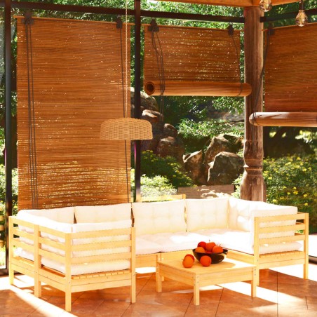 vidaXL Muebles de jardín 7 piezas cojines madera de pino color crema