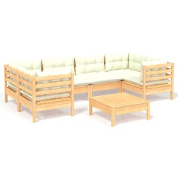 vidaXL Muebles de jardín 7 piezas cojines madera de pino color crema