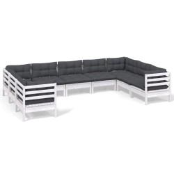 vidaXL Muebles de jardín 9 pzas con cojines blanco madera de pino