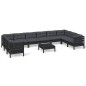 vidaXL Muebles de jardín 11 pzas con cojines negro madera de pino