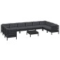 vidaXL Muebles de jardín 11 pzas con cojines negro madera de pino