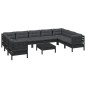 vidaXL Muebles de jardín 10 pzas con cojines negro madera de pino