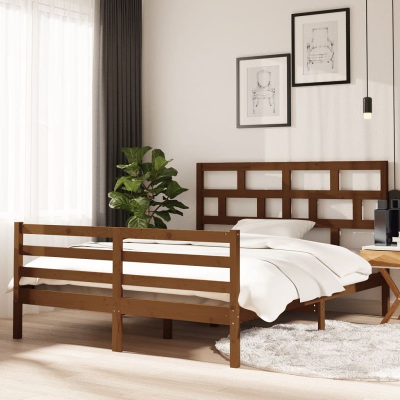 vidaXL Estructura de cama madera maciza marrón miel 5FT 150x200 cm vidaXL Estructura de cama madera maciza marrón miel 5FT 150x200 cm
