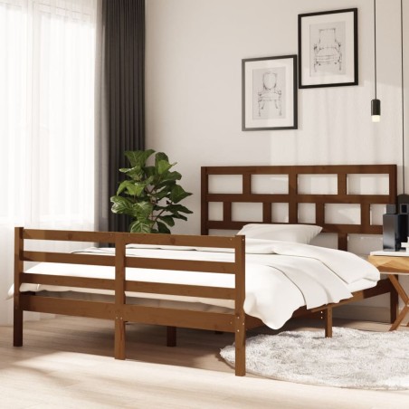 vidaXL Estructura de cama madera maciza marrón miel 5FT 150x200 cm