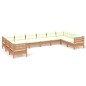 vidaXL Muebles de jardín 10 pzas y cojines madera de pino marrón miel