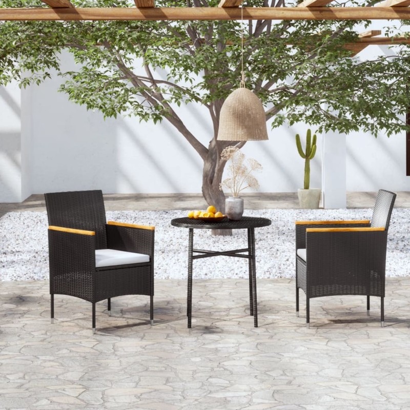 vidaXL Juego de comedor para jardín 3 piezas ratán sintético negro vidaXL Juego de comedor para jardín 3 piezas ratán sintético negro