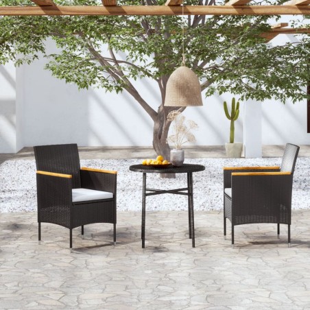vidaXL Juego de comedor para jardín 3 piezas ratán sintético negro