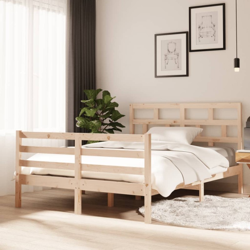 vidaXL Estructura de cama doble de madera maciza 4FT6 135x190 cm