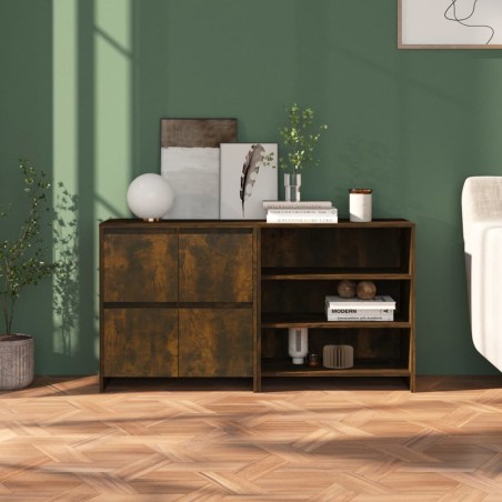 vidaXL Aparador de 2 piezas madera manufacturada color roble ahumado