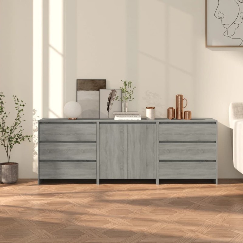 vidaXL Aparador de 3 piezas madera manufacturada gris Sonoma vidaXL Aparador de 3 piezas madera manufacturada gris Sonoma