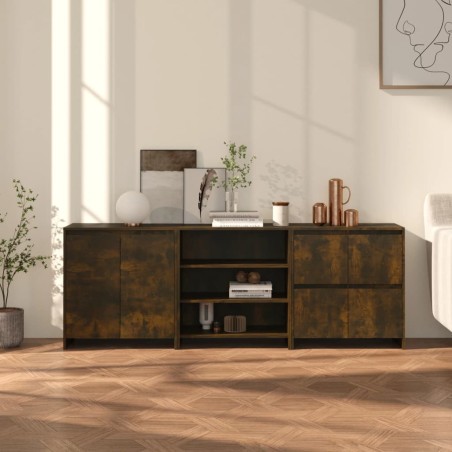 vidaXL Aparador de 3 piezas madera manufacturada color roble ahumado