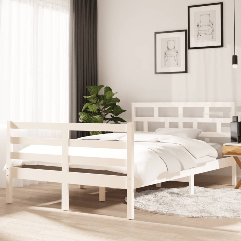 vidaXL Estructura de cama madera maciza de pino blanco 120x200 cm vidaXL Estructura de cama madera maciza de pino blanco 120x200 cm