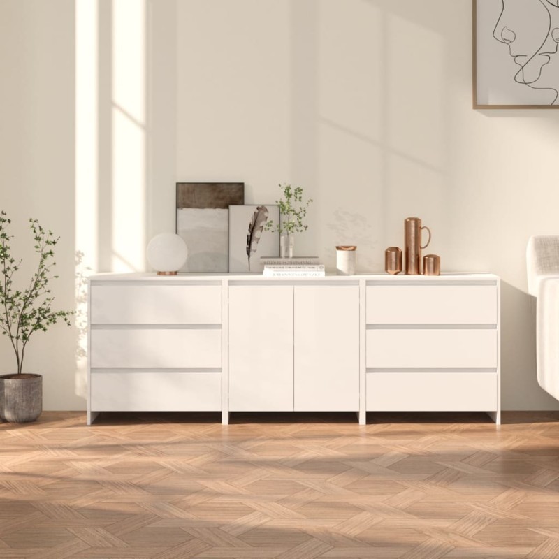 vidaXL Aparador de 3 piezas madera manufacturada blanca vidaXL Aparador de 3 piezas madera manufacturada blanca