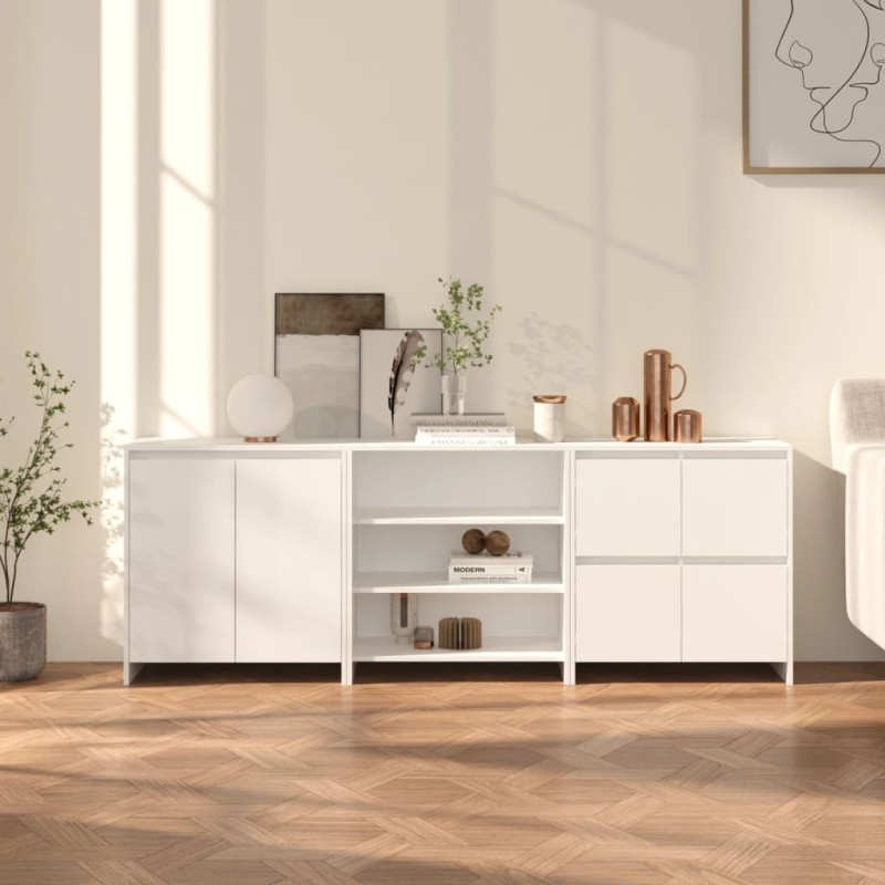 vidaXL Aparador de 3 piezas madera contrachapada blanco