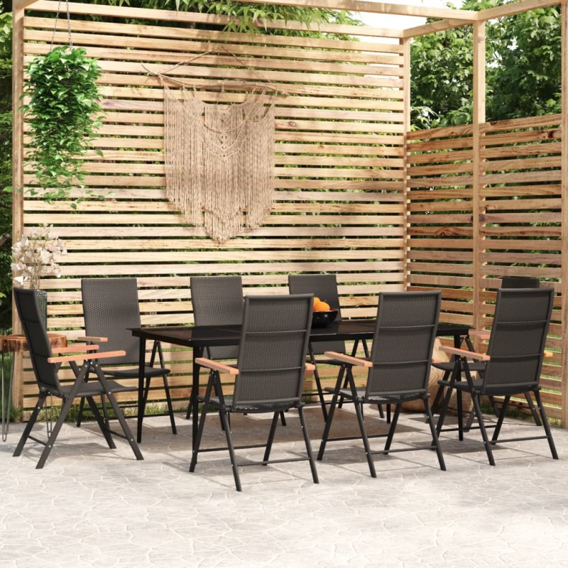 vidaXL Juego de comedor para jardín 9 piezas negro vidaXL Juego de comedor para jardín 9 piezas negro