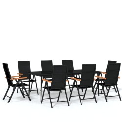 vidaXL Juego de comedor para jardín 9 piezas negro