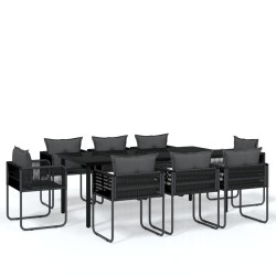 vidaXL Juego de comedor de jardín 9 piezas negro