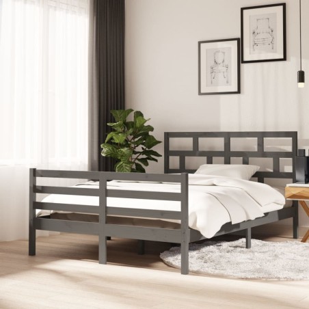 vidaXL Estructura de cama de madera maciza de pino gris 140x200 cm