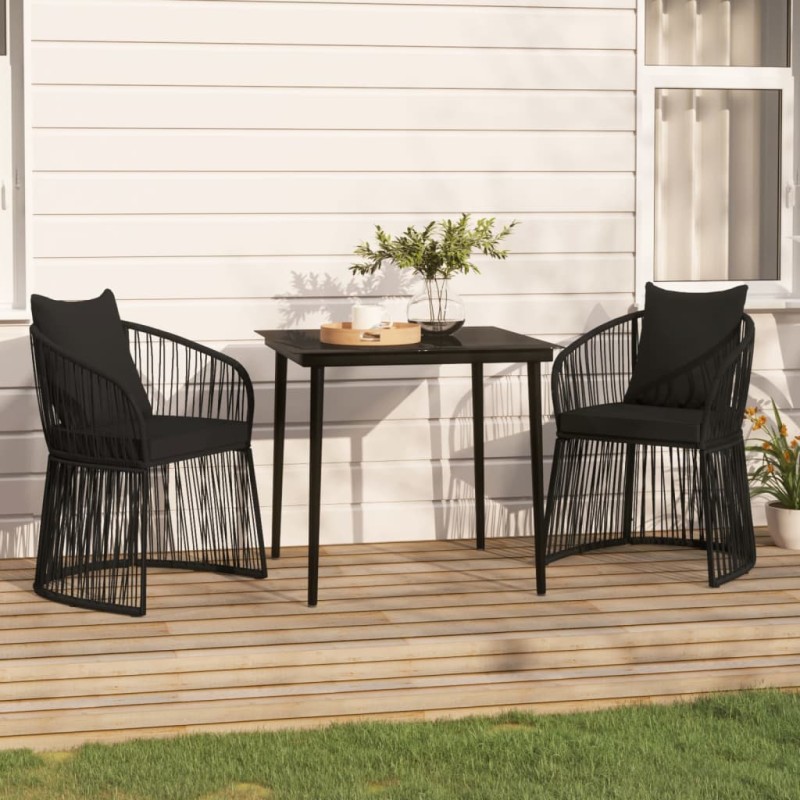 vidaXL Juego de comedor de jardín 3 piezas con cojines negro vidaXL Juego de comedor de jardín 3 piezas con cojines negro
