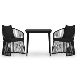 vidaXL Juego de comedor de jardín 3 piezas con cojines negro