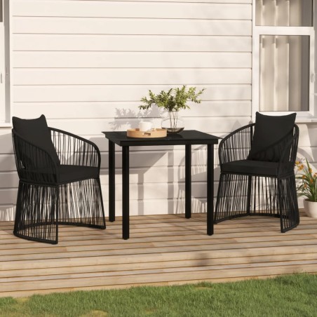 vidaXL Juego de comedor de jardín 3 piezas con cojines negro