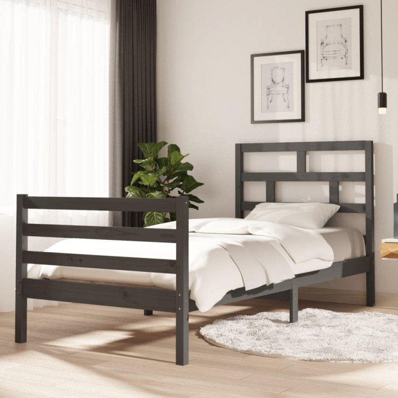 vidaXL Estructura de cama madera maciza de pino gris 90x200 cm vidaXL Estructura de cama madera maciza de pino gris 90x200 cm