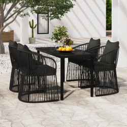 vidaXL Juego de comedor de jardín 5 piezas con cojines negro