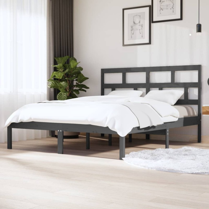 vidaXL Estructura de cama de madera maciza de pino gris 160x200 cm vidaXL Estructura de cama de madera maciza de pino gris 160x200 cm
