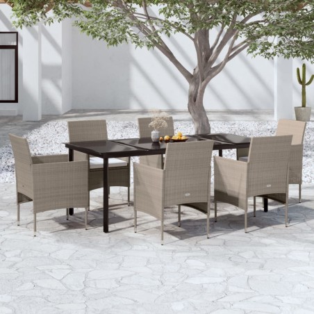 vidaXL Juego de comedor de jardín 7 piezas con cojines beige y negro