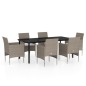 vidaXL Juego de comedor de jardín 7 piezas con cojines beige y negro vidaXL Juego de comedor de jardín 7 piezas con cojines beige y negro