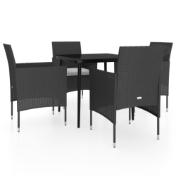 vidaXL Juego de comedor de jardín 5 piezas con cojines negro