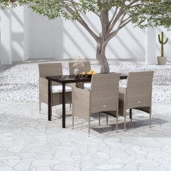 vidaXL Juego de comedor de jardín 5 piezas con cojines beige y negro