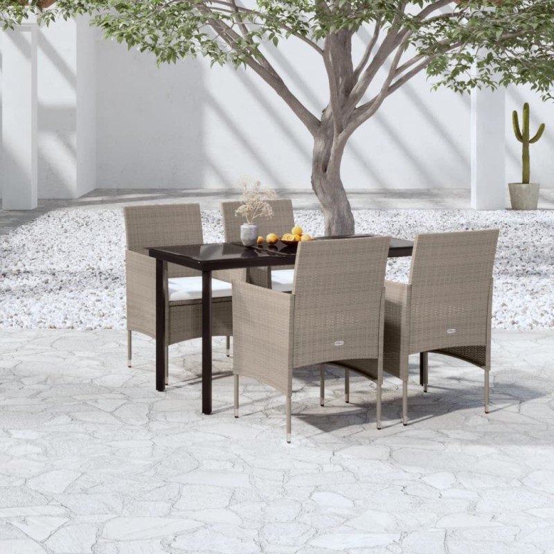 vidaXL Juego de comedor de jardín 5 piezas con cojines beige y negro