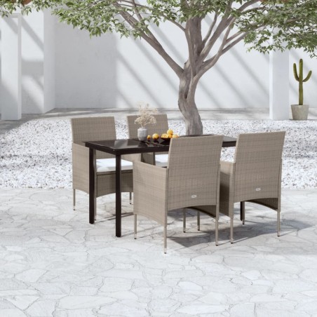vidaXL Juego de comedor de jardín 5 piezas con cojines beige y negro