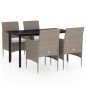 vidaXL Juego de comedor de jardín 5 piezas con cojines beige y negro