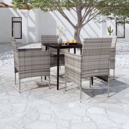 vidaXL Juego de comedor para jardín 5 piezas con cojines gris y negro
