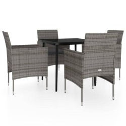 vidaXL Juego de comedor para jardín 5 piezas con cojines gris y negro