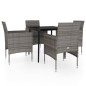 vidaXL Juego de comedor para jardín 5 piezas con cojines gris y negro vidaXL Juego de comedor para jardín 5 piezas con cojines gris y negro