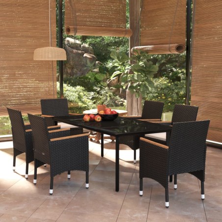 vidaXL Juego de comedor de jardín 7 piezas con cojines negro
