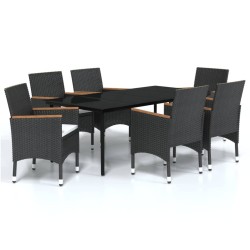 vidaXL Juego de comedor de jardín 7 piezas con cojines negro